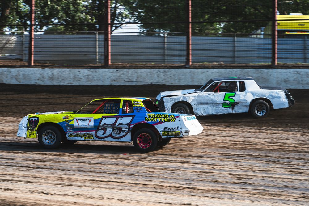 Staley Brothers take to turn one at West Liberty Raceway, West Liberty Iowa.