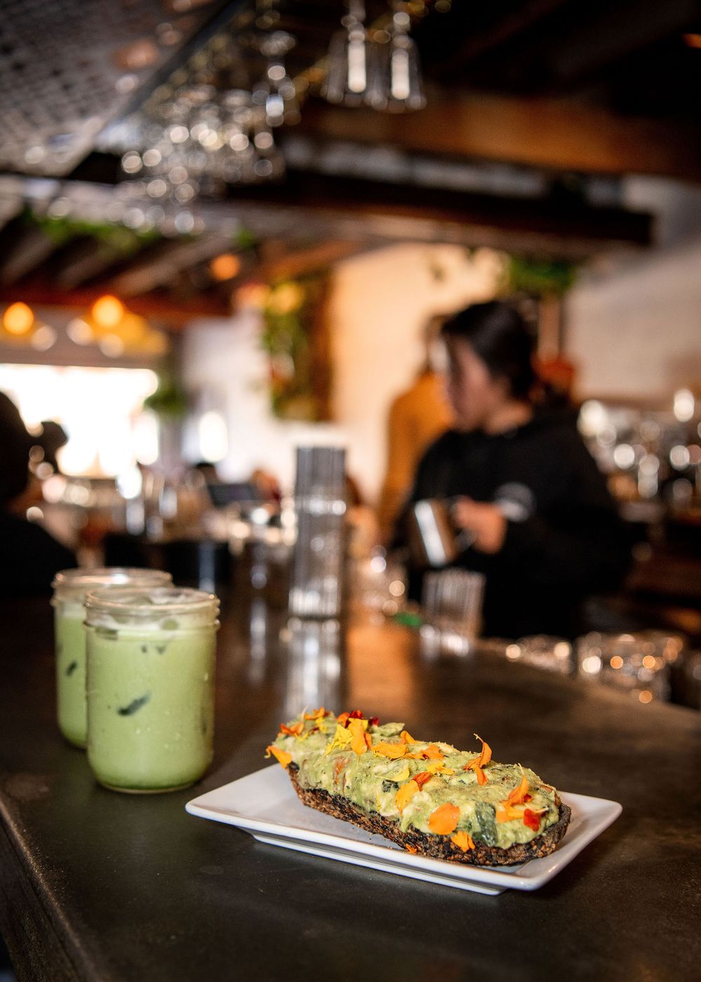 avacado toast and specialty driks at caje coffee in santa barbara ca