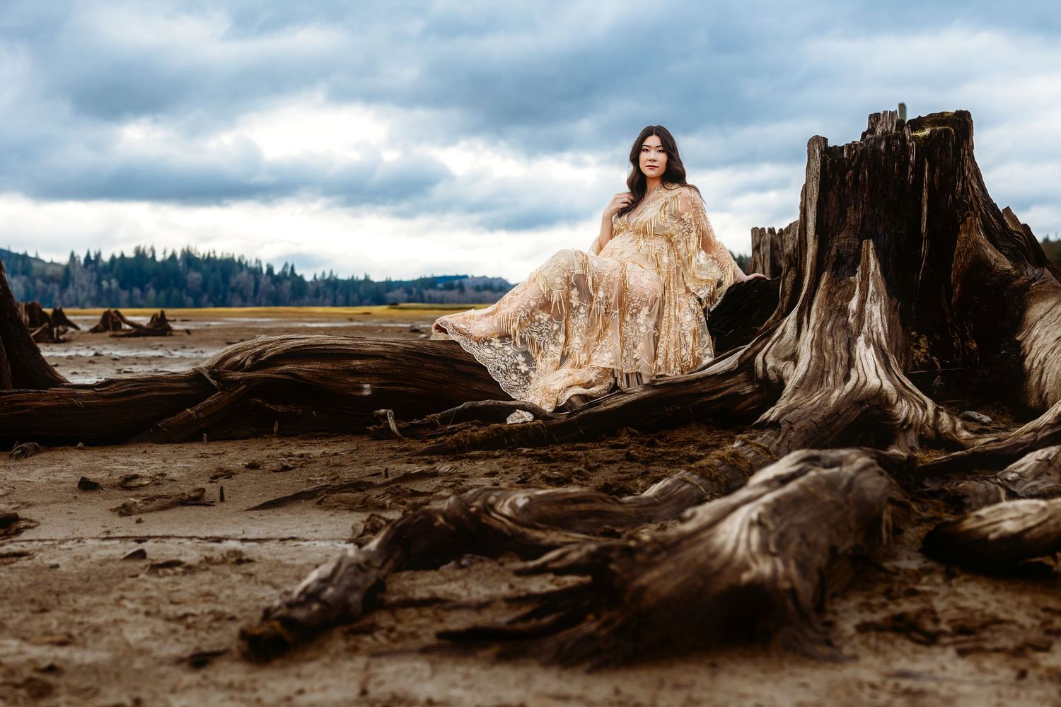 Maternity Session at empty Alder Lake in Eatonville Washington