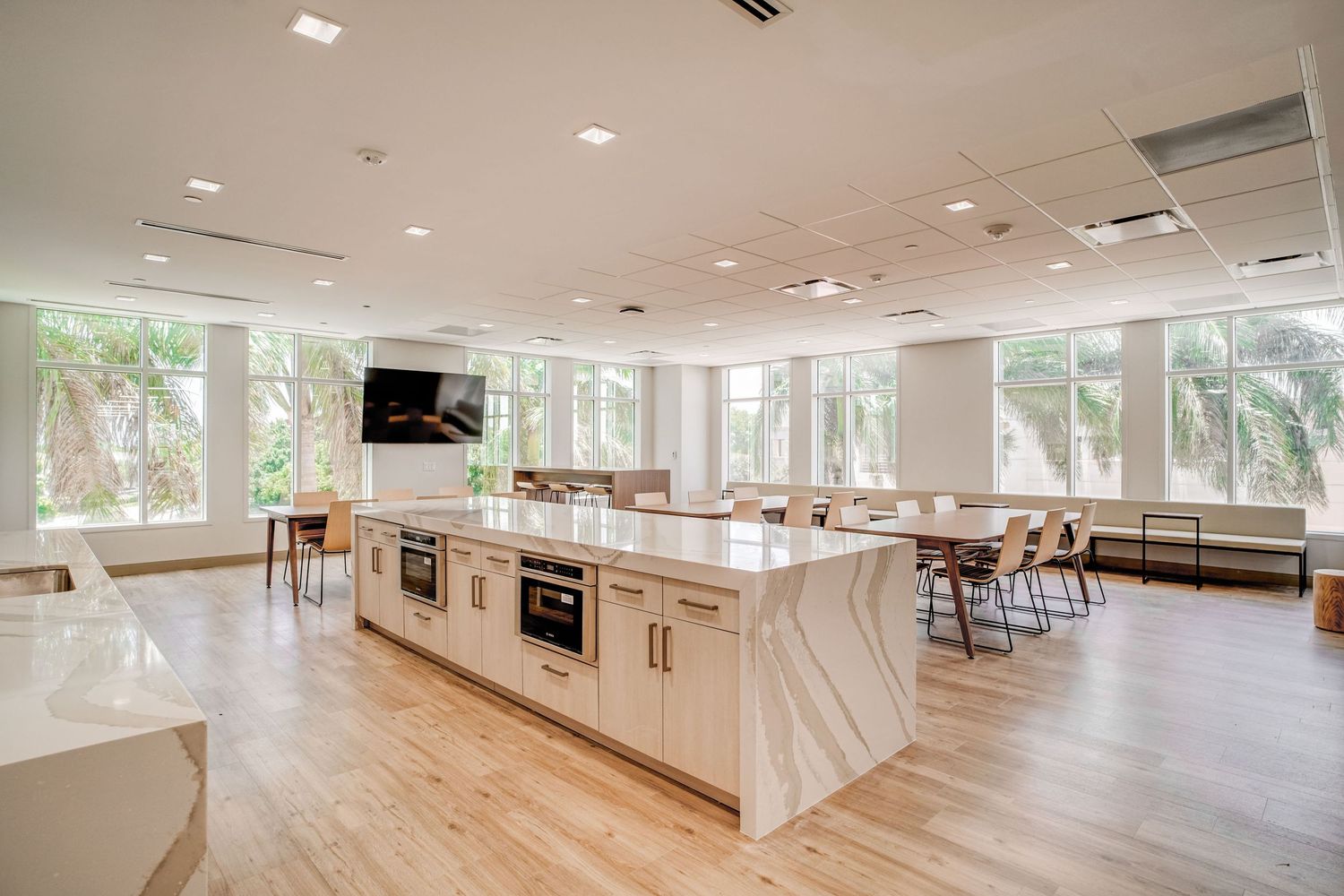 a professional real estate photo of a modern, renovated office building in florida