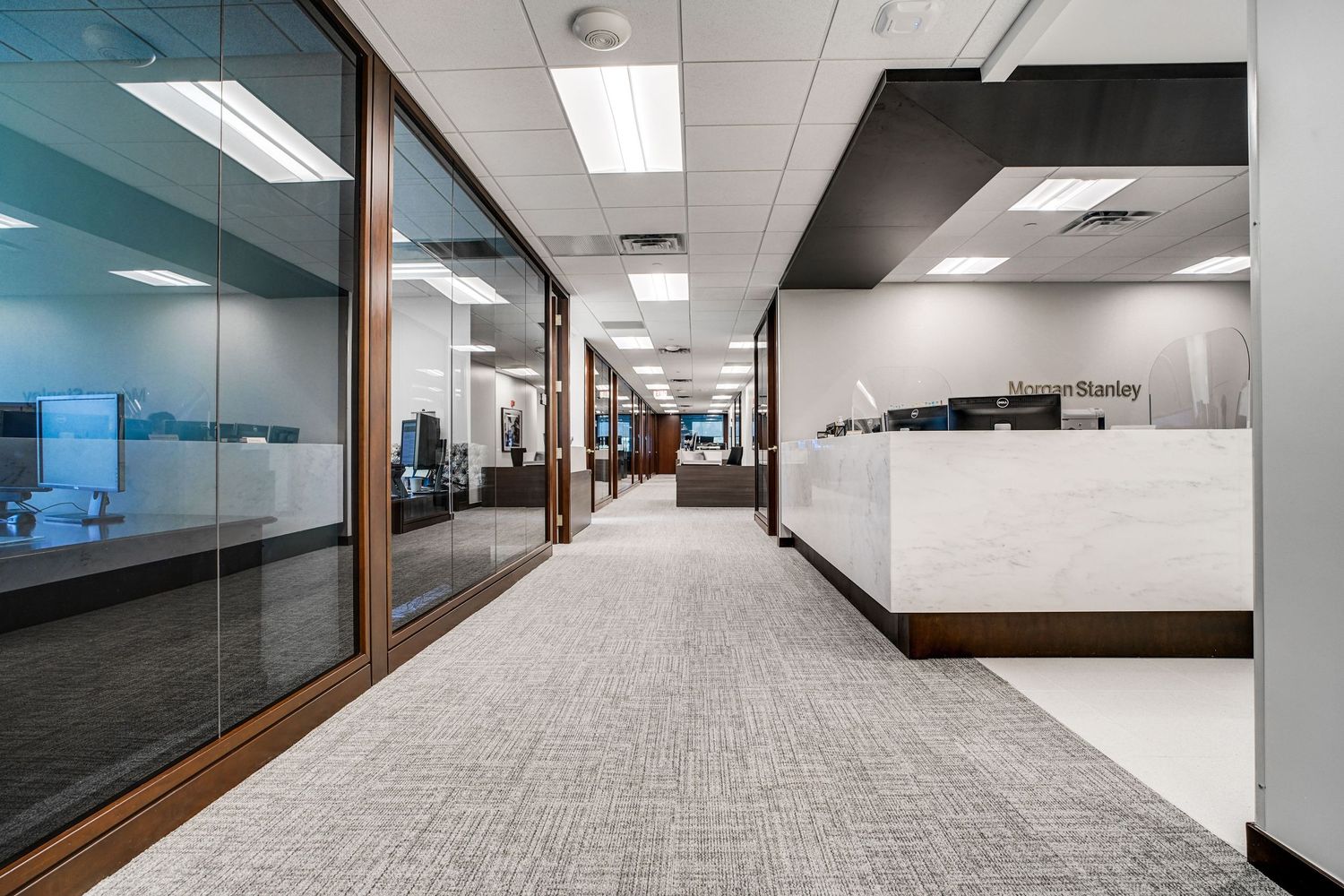 a professional real estate photo of a modern, renovated office building in florida