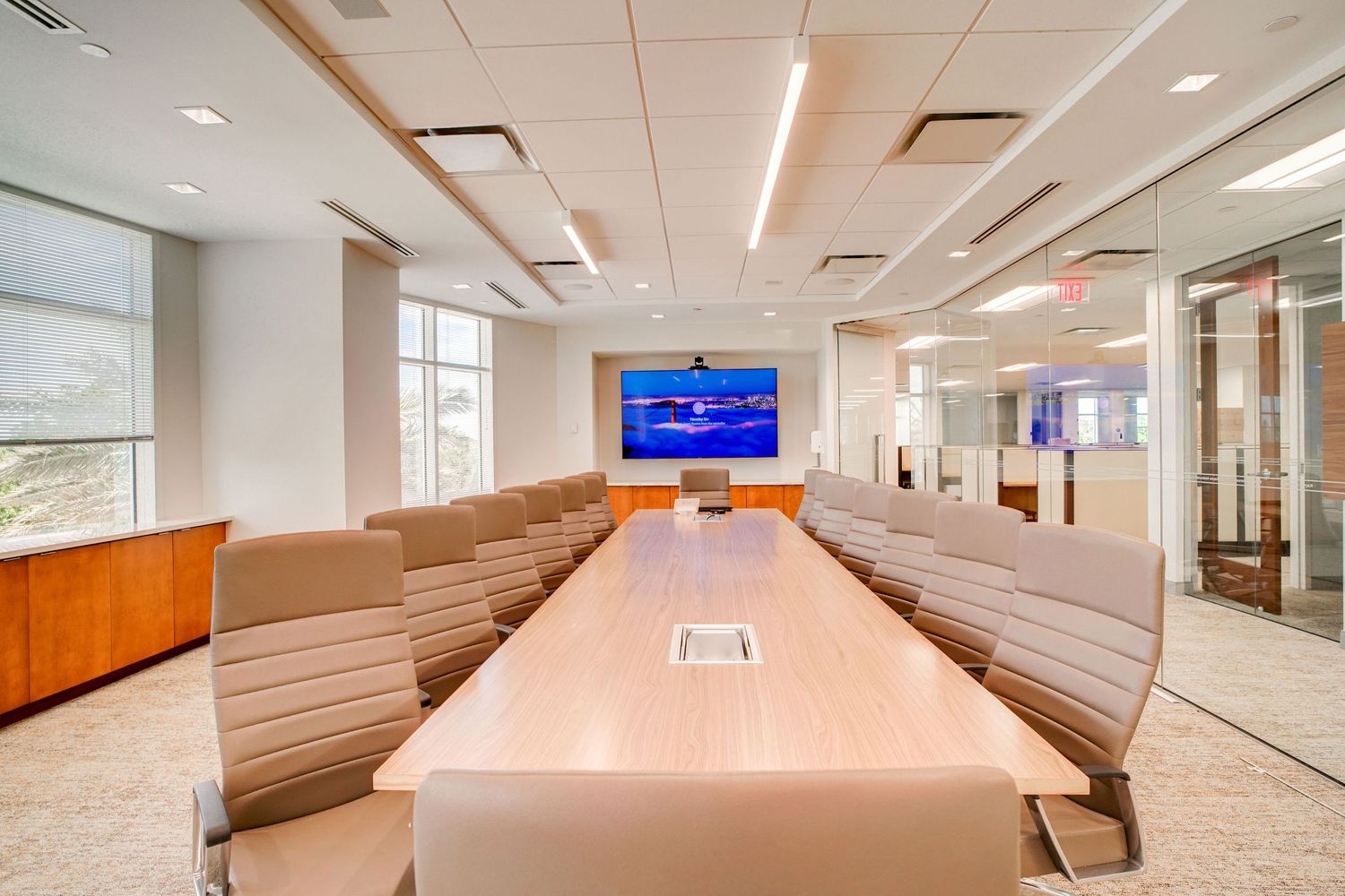 a professional real estate photo of a modern, renovated office building in florida