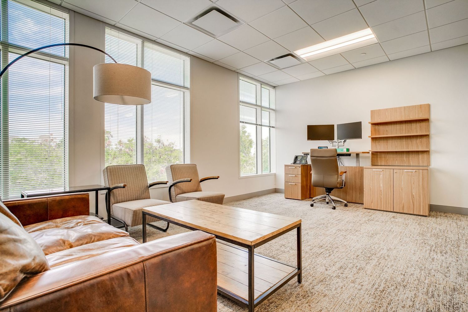 a professional real estate photo of a modern, renovated office building in florida