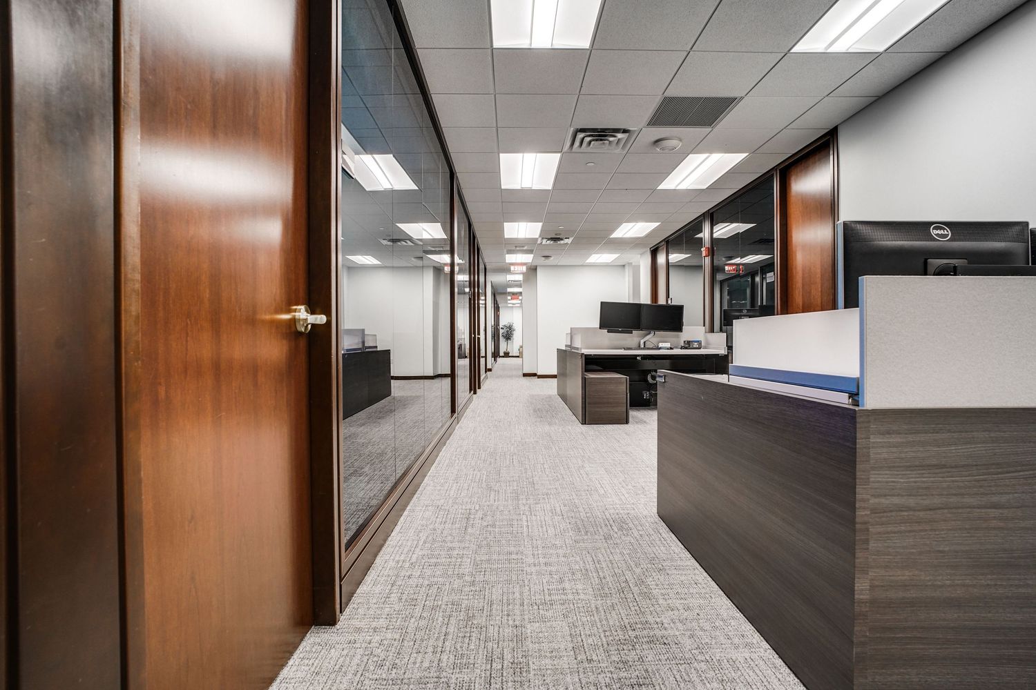 a professional real estate photo of a modern, renovated office building in florida
