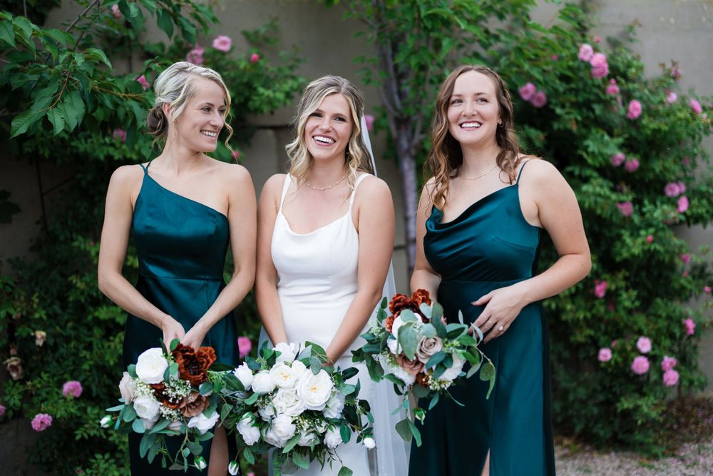 Bride and besties bridesmaids maid honor Hillside Gardens & Event Center Colorado Springs photographer wedding portraits