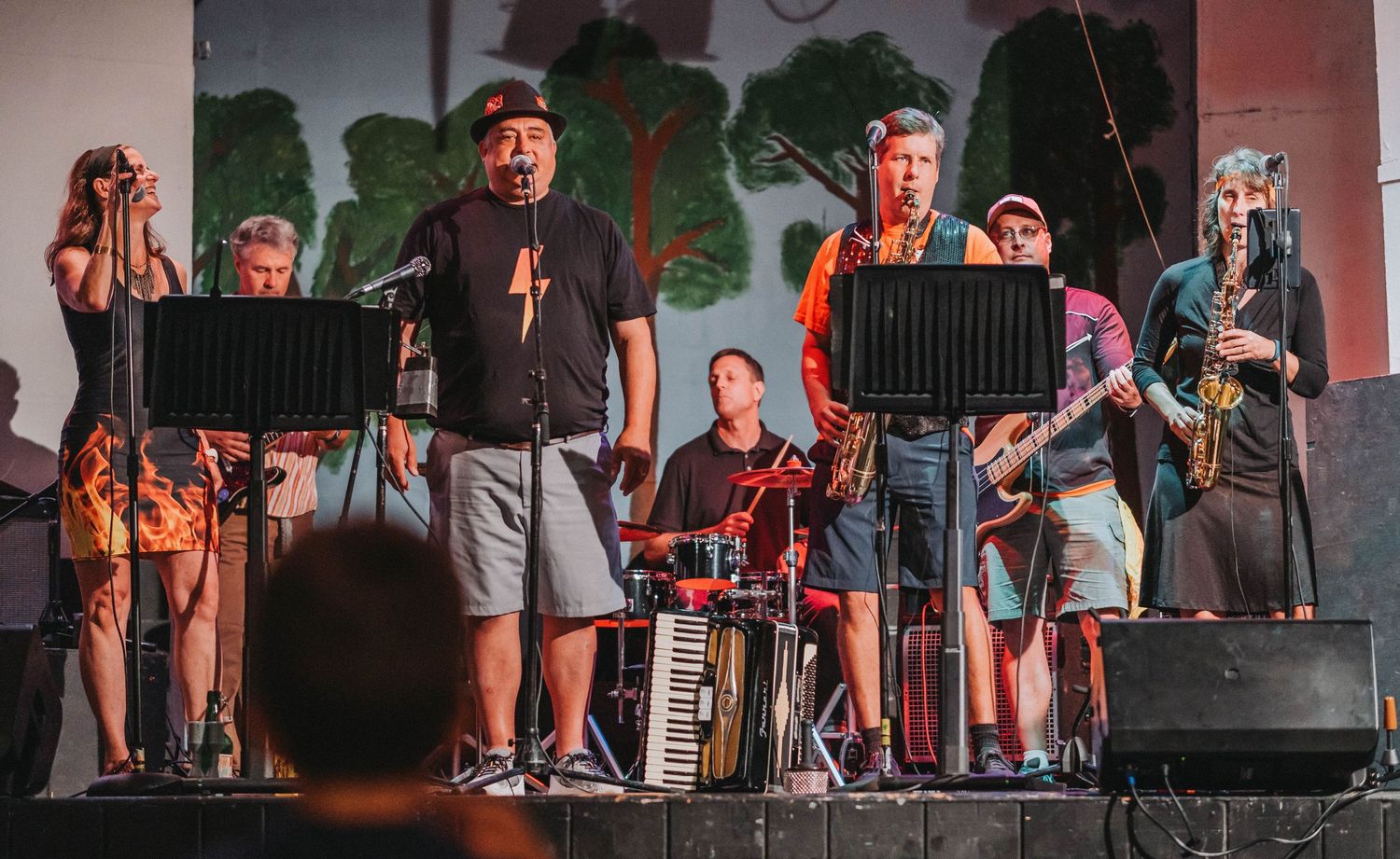 A band jams out during an event at a summer school in Phippsburg, Maine.