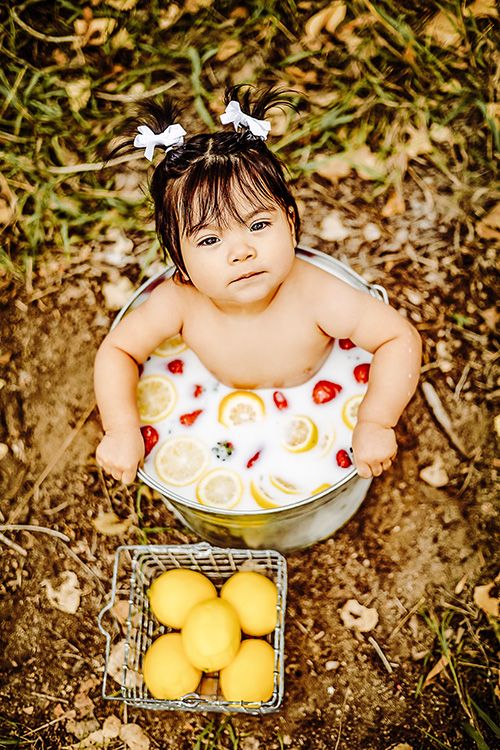 first birthday in fruit milk bath
