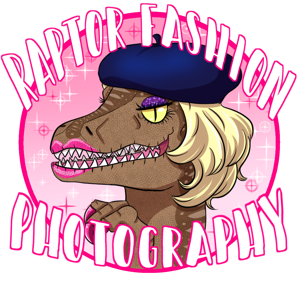Cartoon dinosaur raptor with blonde hair and blue cap on pink background logo design.