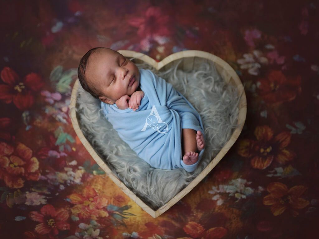 Newborn Baby Session Baby in Heart Shaped Bucket prop Theme Newborn Photography Coral Springs Florida