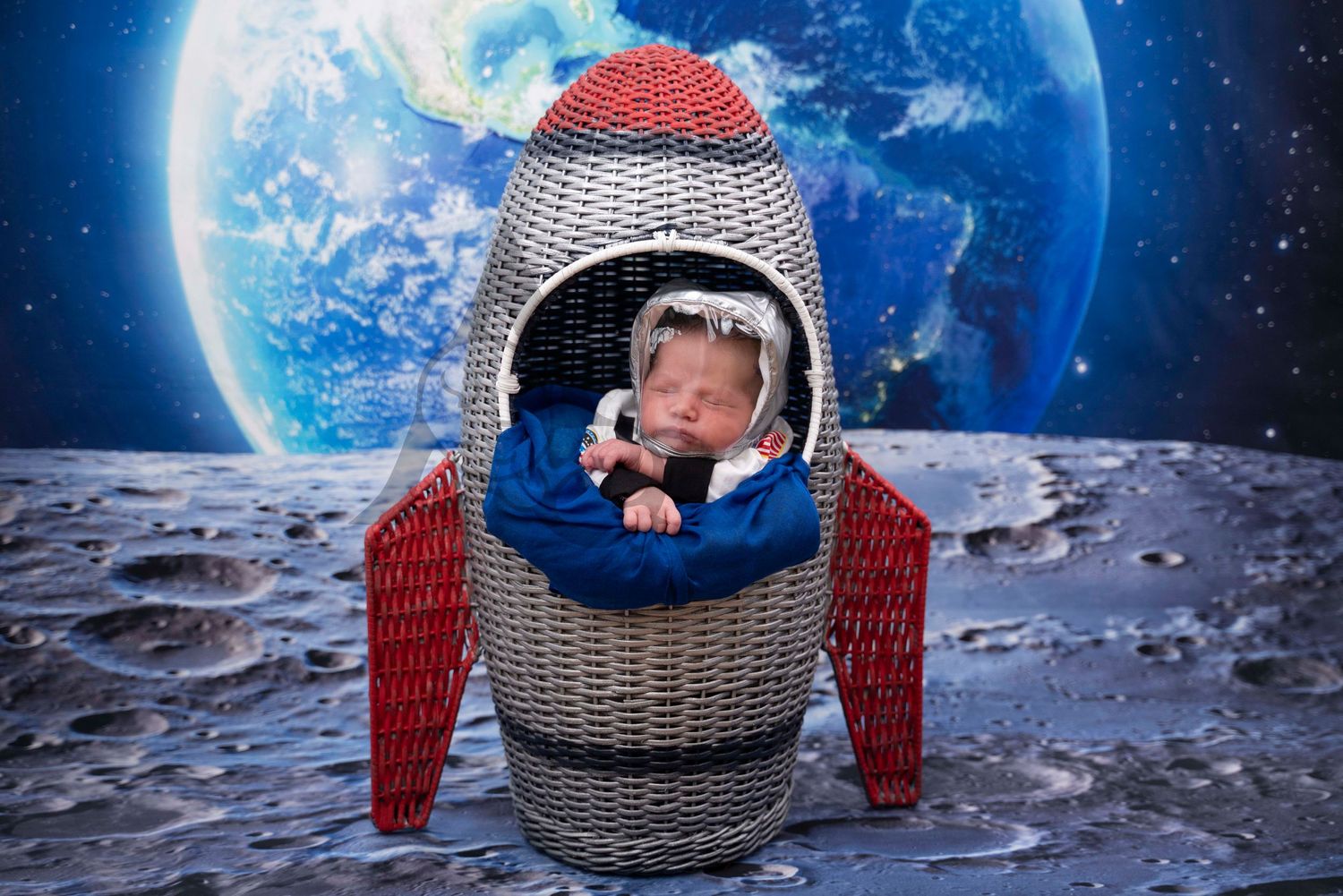Newborn Baby Session Baby Astronaut in Rocket Theme Newborn Photography Coral Springs Florida