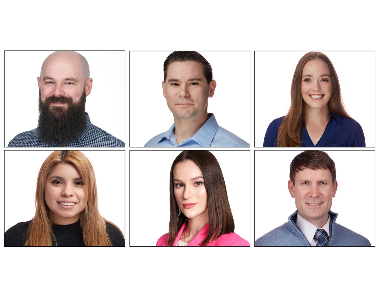 Professional headshot portraits of business people arranged in a grid layout.
