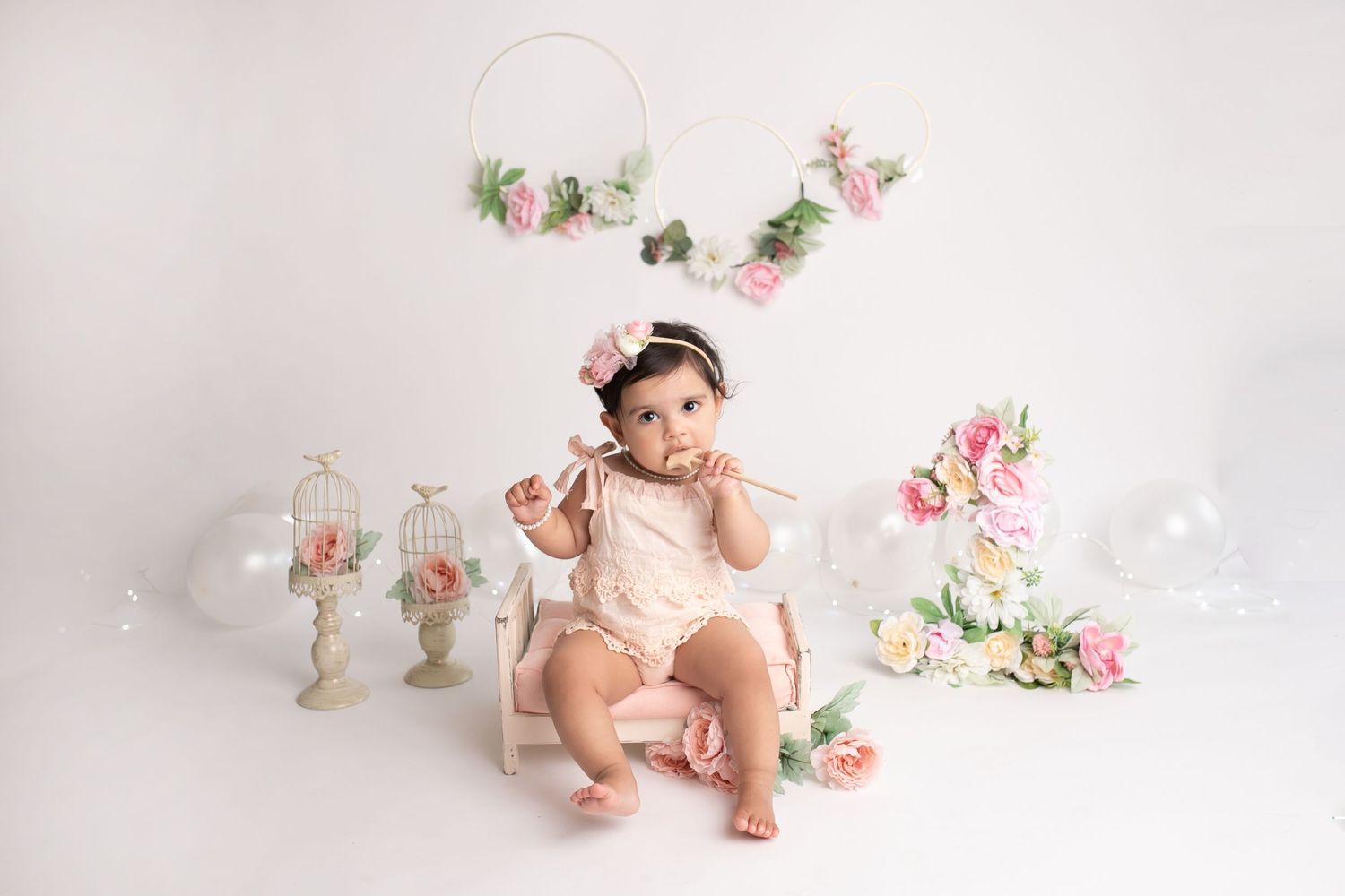 baby with flowers photo session north carolina