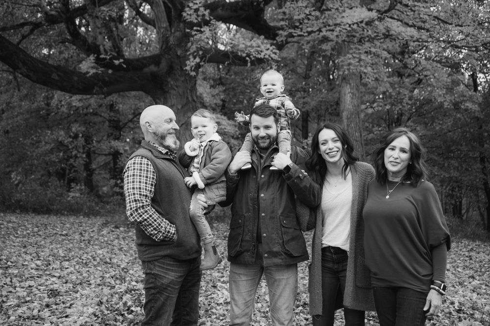 Multiple candid family photos taken outdoors with natural lighting.