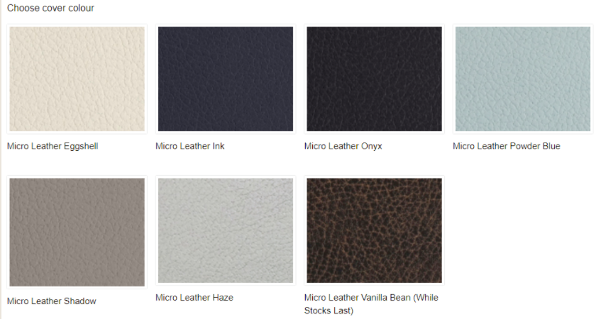Modern leather swatch collection displaying neutral and pastel color options.