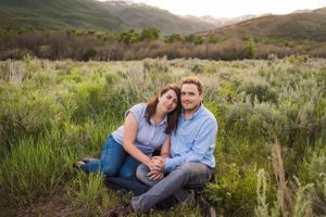 Engagement photos in Midway, Utah with mountains in the background. Best Heber Valley and Park City proposal and engagement photographer.