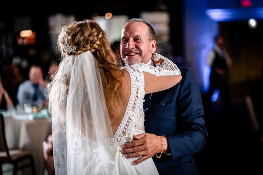 Intimate dance floor moments captured during an evening wedding reception.