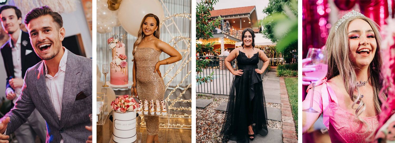 A collection of vibrant party and celebration photos showing people enjoying special events and occasions.