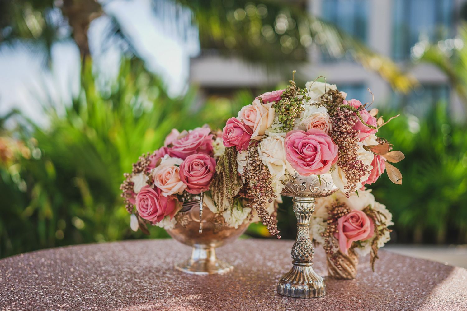 wedding set ups pink white flowers gold pink green elegant