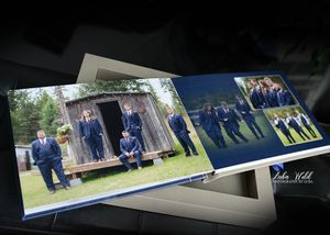 the hitchin barn wedding book page with groom and groomsmen photographer luba wold casual before ceremony Idaho