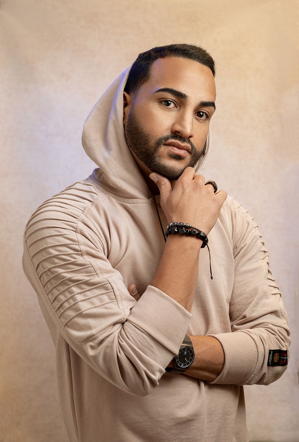 fashion portrait, man, hoodie