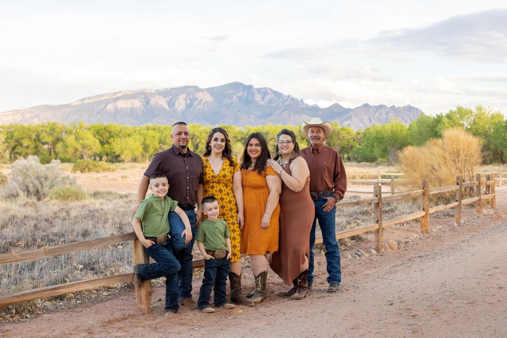 Family in front of sandia mountains