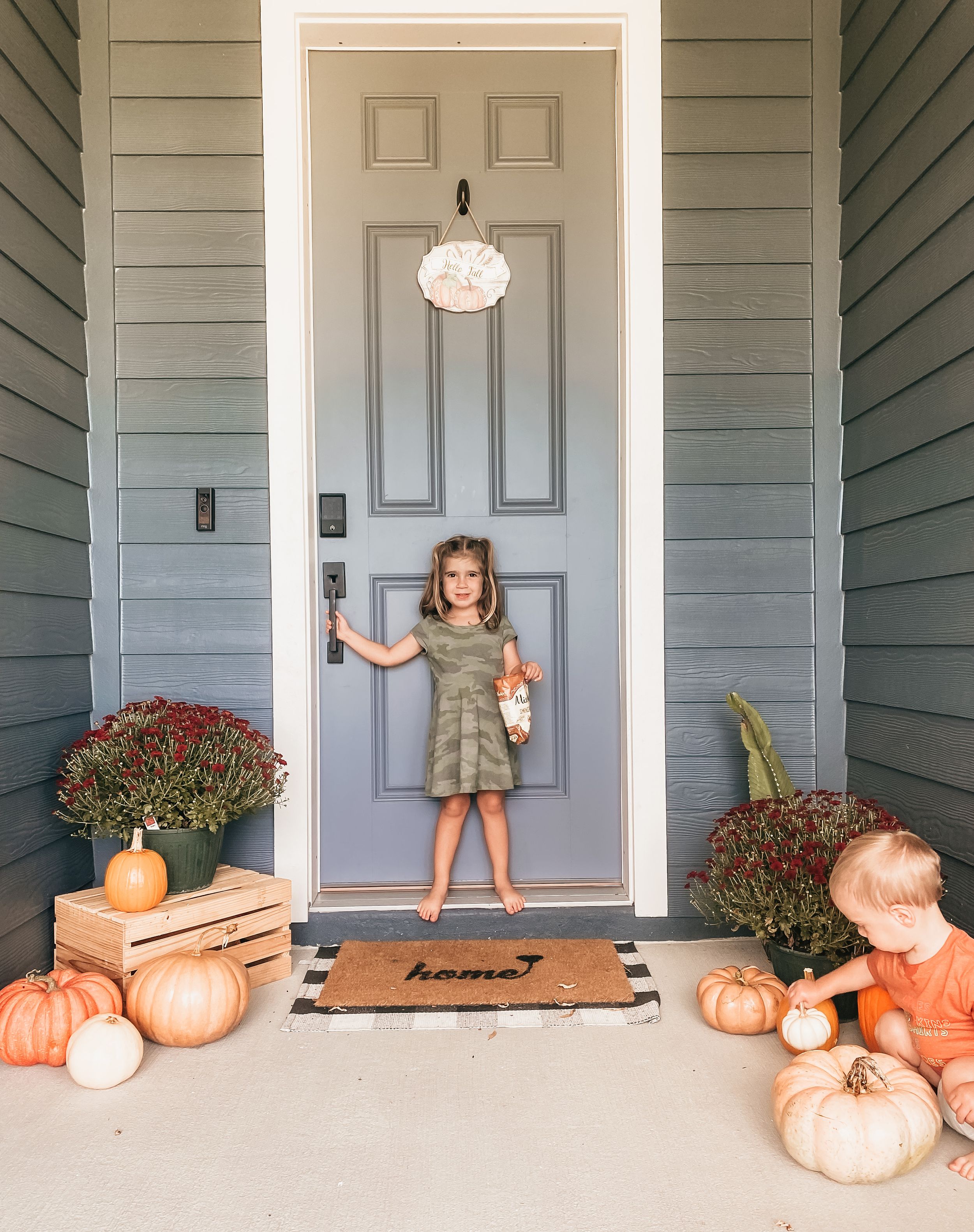 Young Girl on Fall Decor Front Porch - Lifestyle Photo Session - St. Augustine, FL