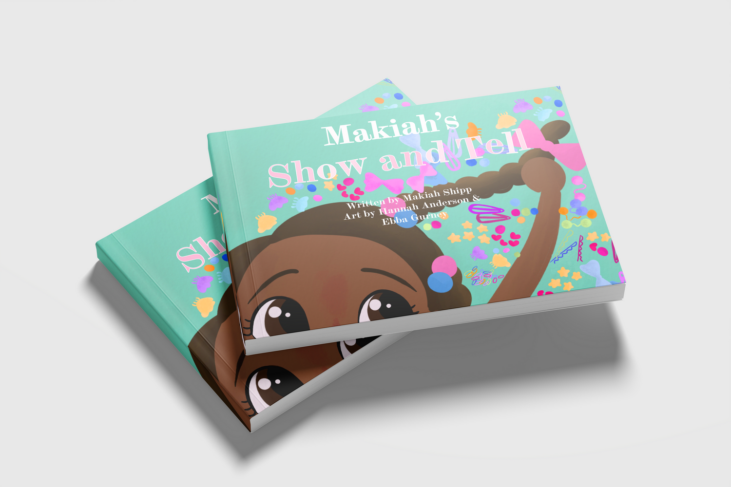 Mint green packaging design with illustrated cartoon character and decorative patterns.