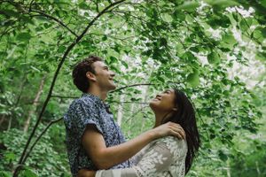 Engagement session along a lake in the woods near Perth, Ontario