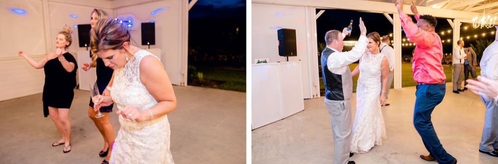 Wedding reception dance floor with guests enjoying lively dancing and celebration.