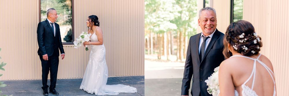 First look wedding moment captured in two artistic frames.