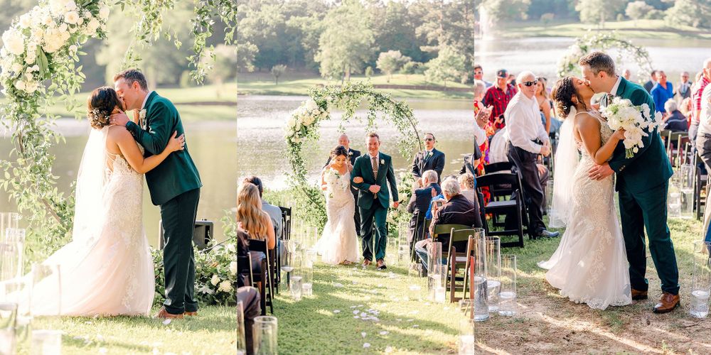 Romantic outdoor wedding ceremony moments with scenic natural backdrop.