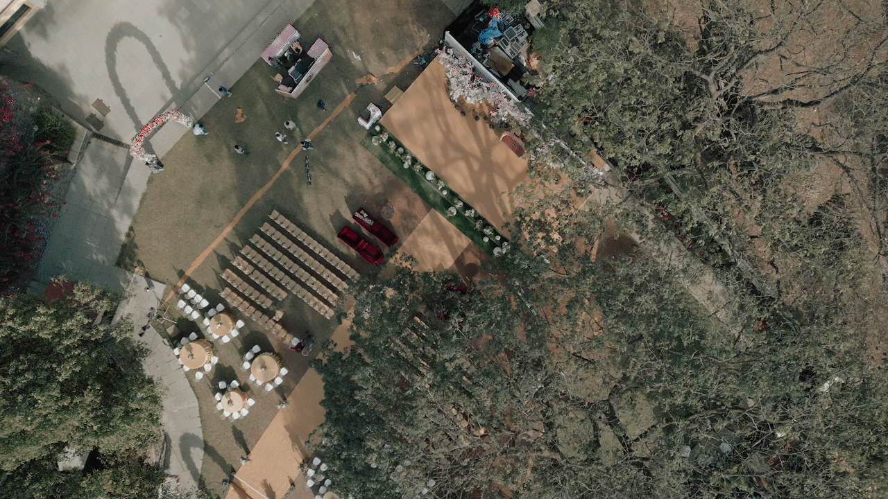 wedding photographer in Udaipur capturing drone top view of wedding venue