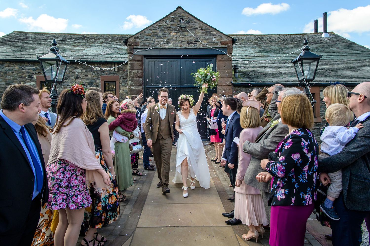 Confetti exit at New House Farm wedding