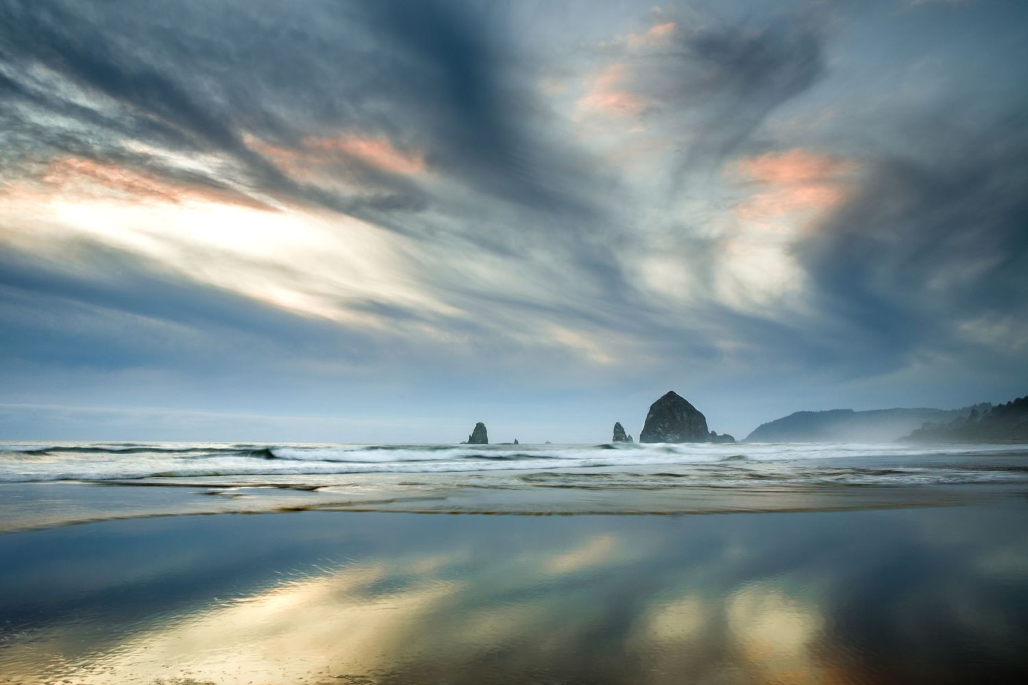 Haystack Rock at sunset south of Cannon Beach, Oregon