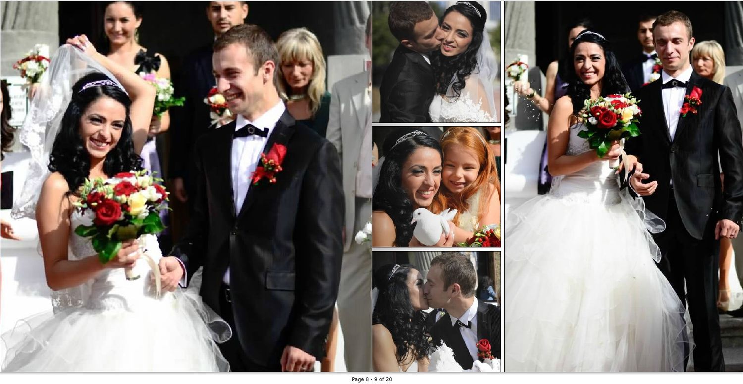 Wedding photo collage showing various candid moments and poses of the celebration.