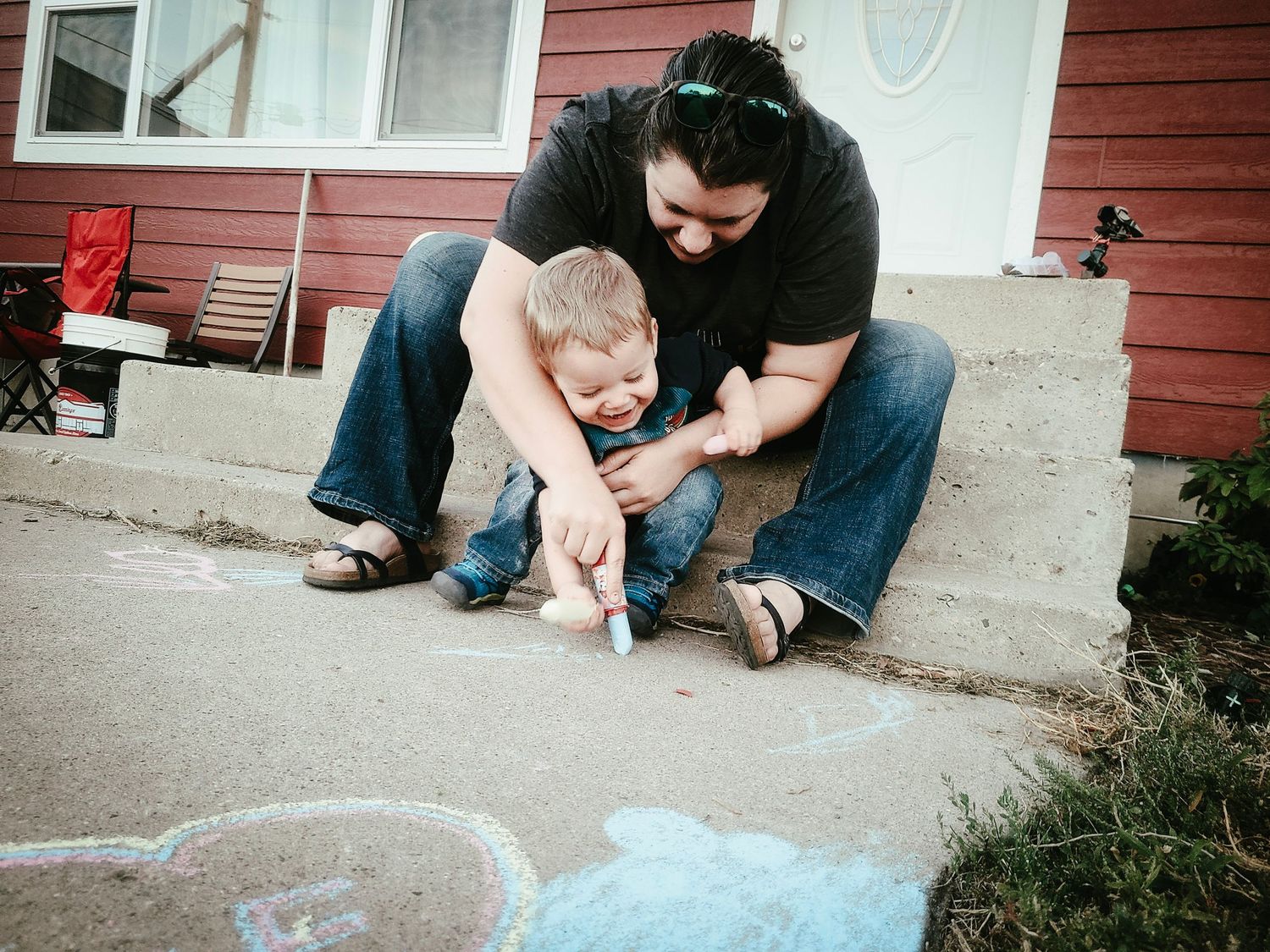 Mother and Son with Chalk