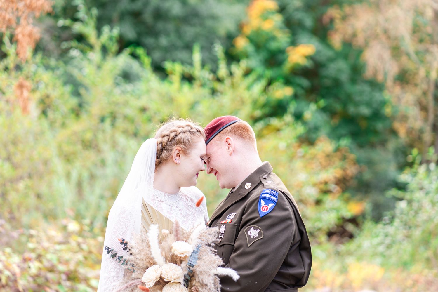 Bride and groom share a moment together