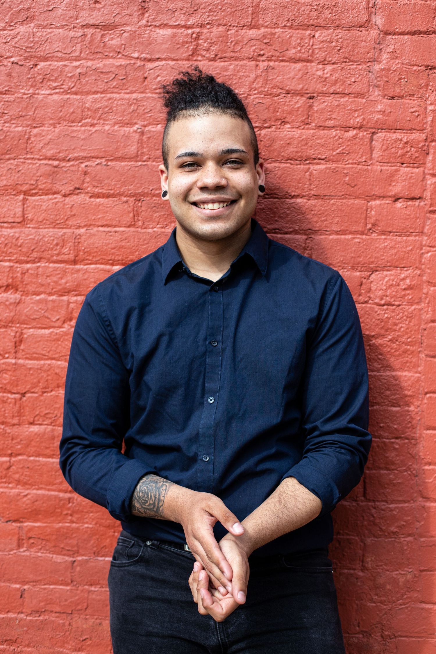 Modern, contrasting headshot for young actor in Pittsburgh taken outdoors in Lawrenceville by Abby Gleason Photography