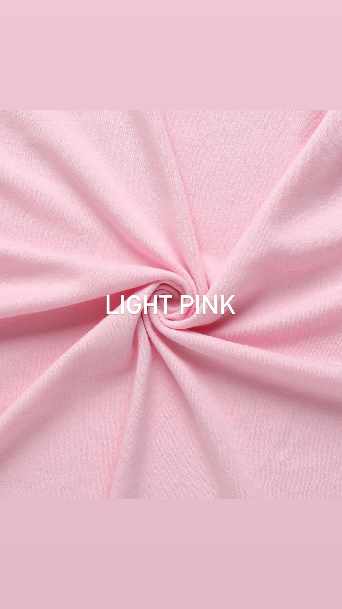 Light pink fabric swirled in a pinwheel pattern with text overlay showing fabric color name.