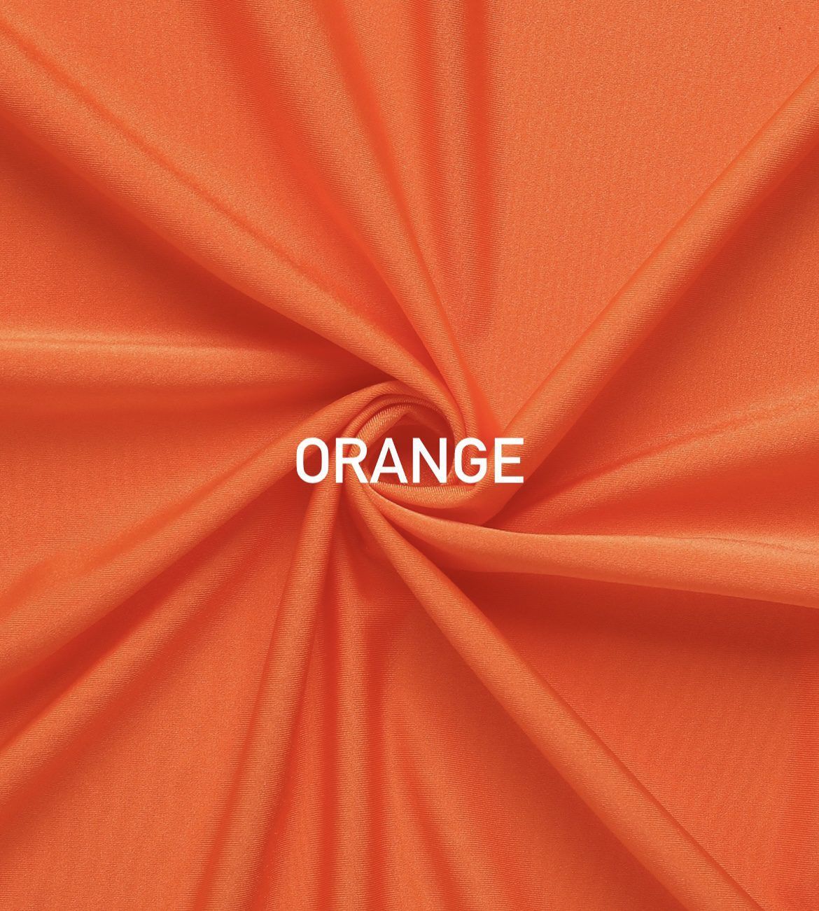 Vibrant orange fabric swirled in a pinwheel pattern with text overlay.
