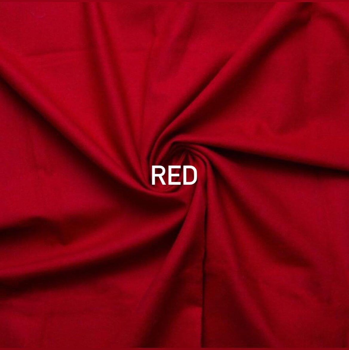 Rich red fabric twisted in a spiral pattern with white text overlay.