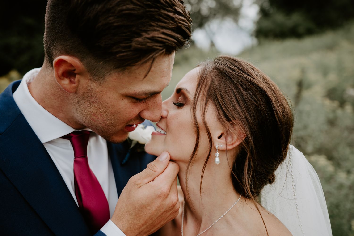 bride and groom kiss in Mount Forest Ontario