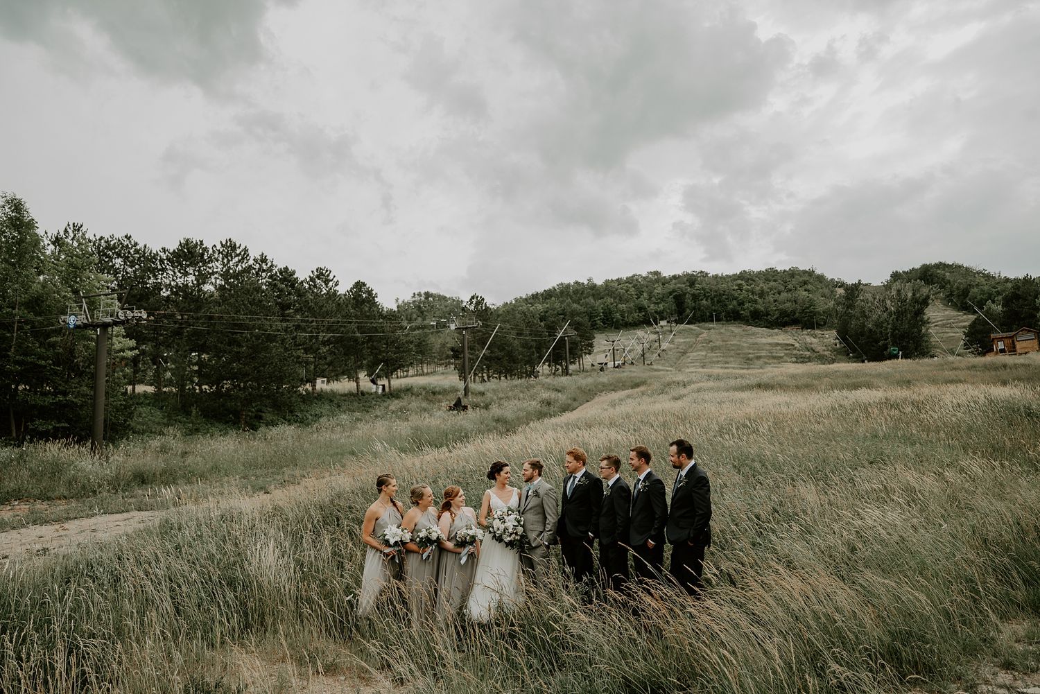 Wedding party in ski hills in Blue Mountains Ontario