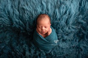 baby newborn wrapped in blue with blue fur newborn photoshoot Lexington, SC baby pictures; indoor baby photographer SC