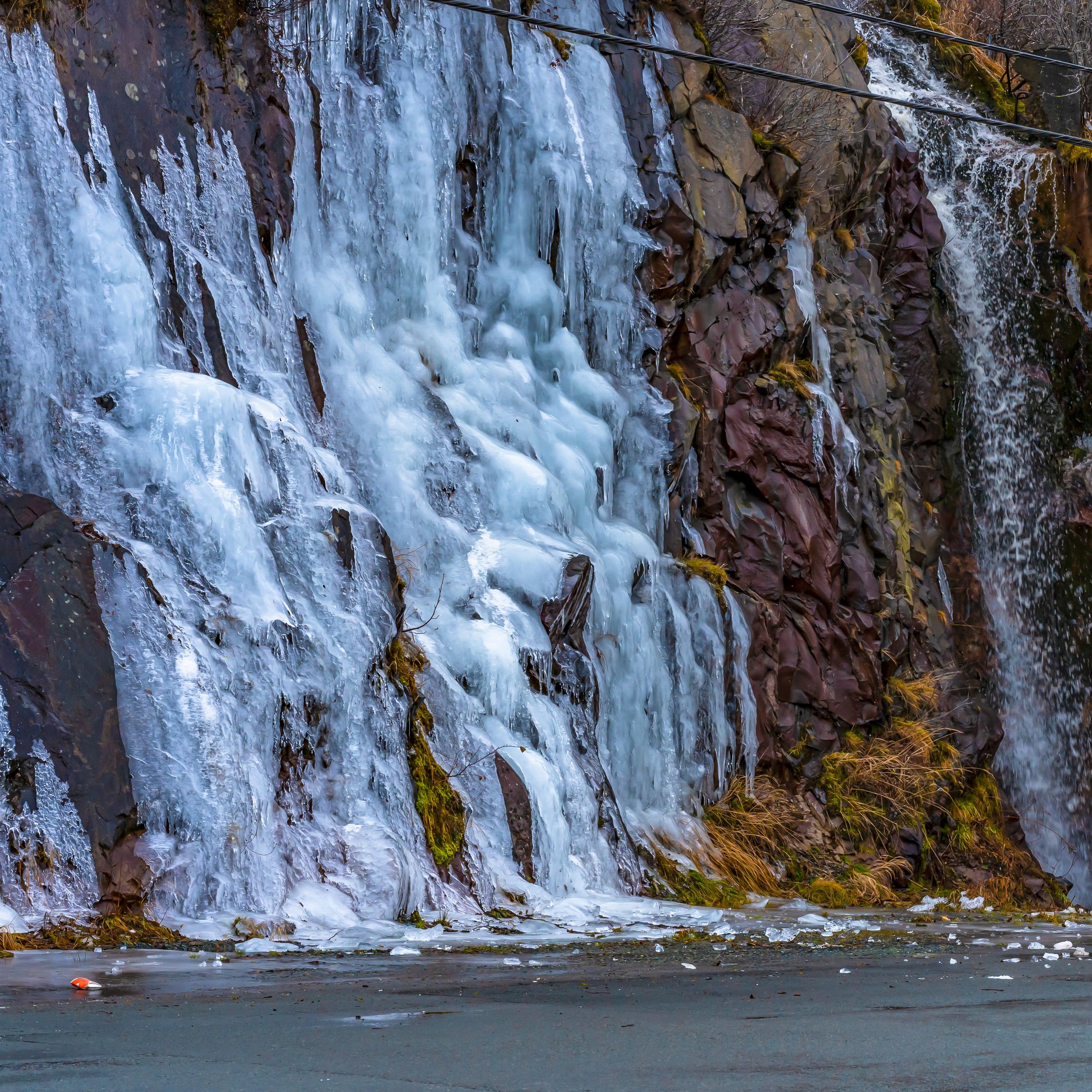 ICE FORMATION ON A HILL, FORT AMHERST, ST JOHN'S, NEWFOUNDLAND, CANADA