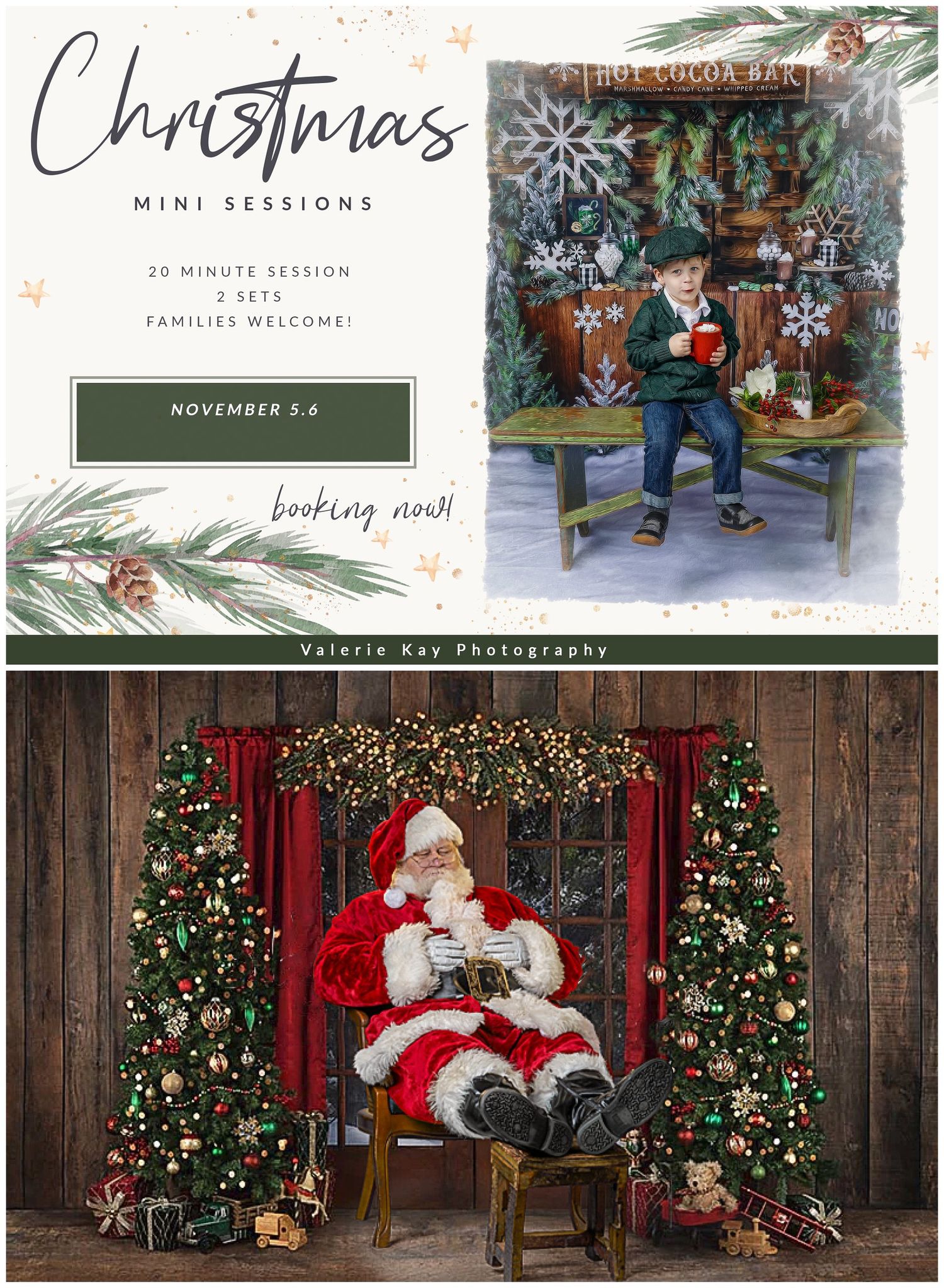 Christmas Santa portrait session promo graphic Austin studio