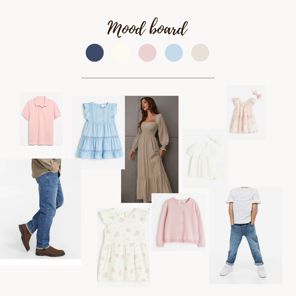 Soft pink & baby blue colour story: Outfit ideas for spring & summer photos in Calgary Alberta.