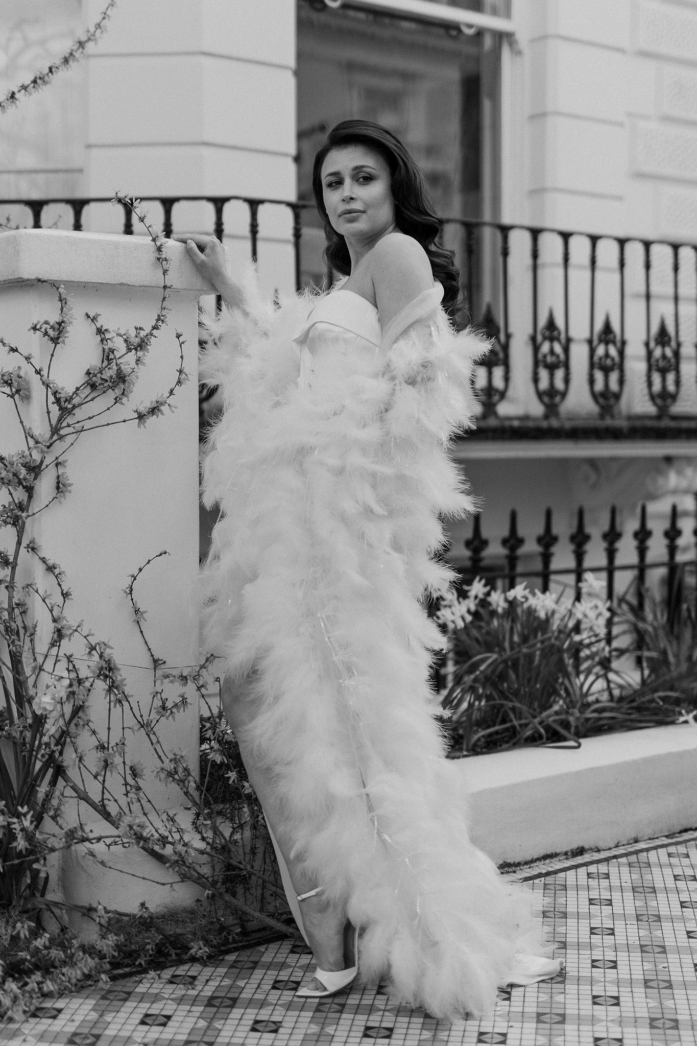 Bride and her dress details during London wedding
