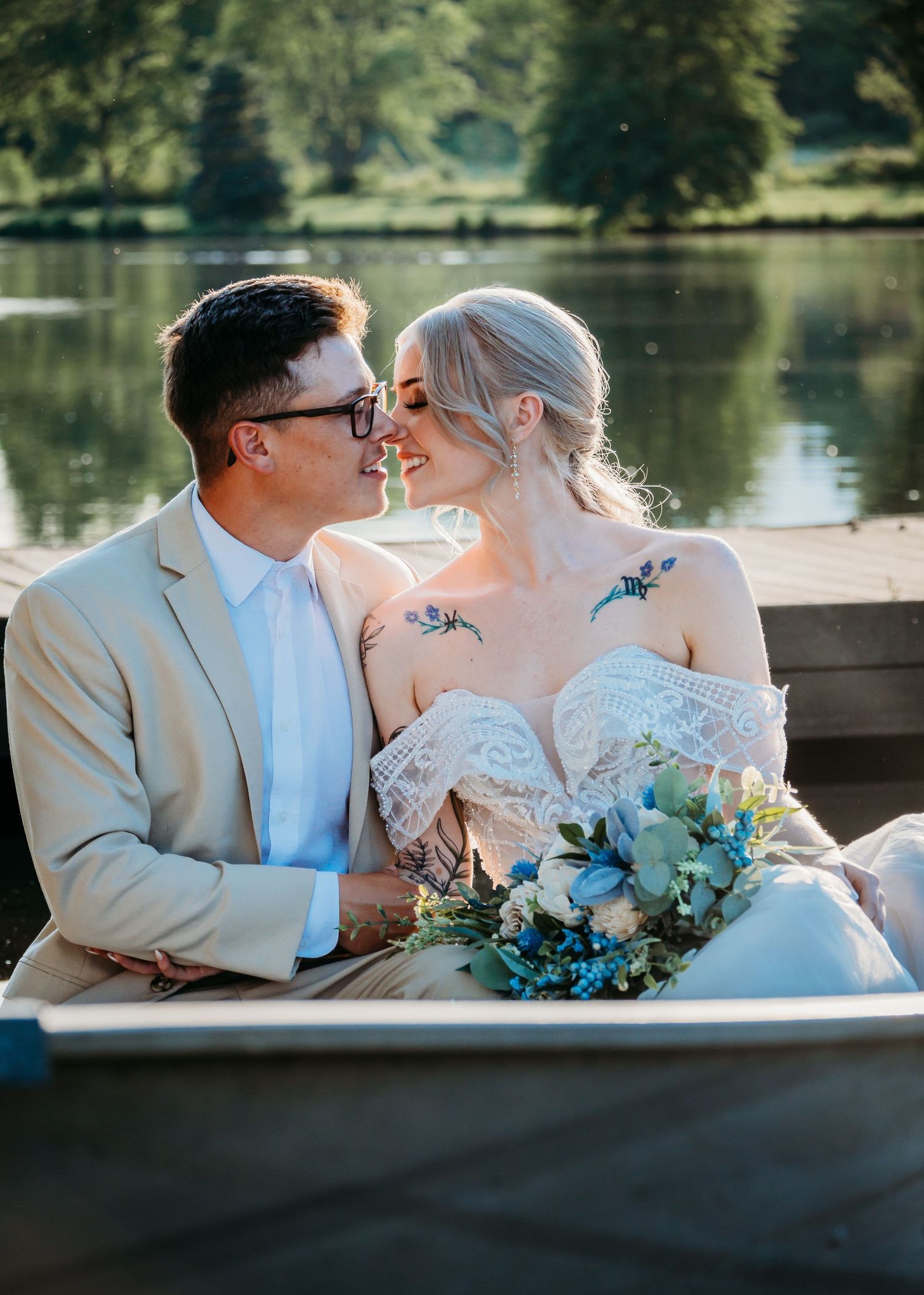 Newlyweds touching noses