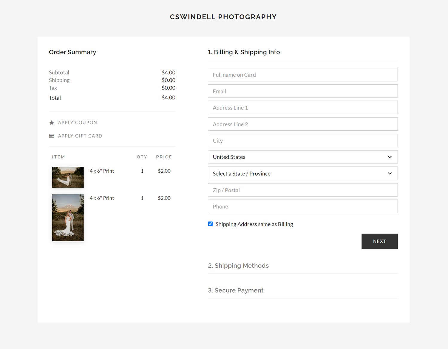 CSwindell Photography print order cart.